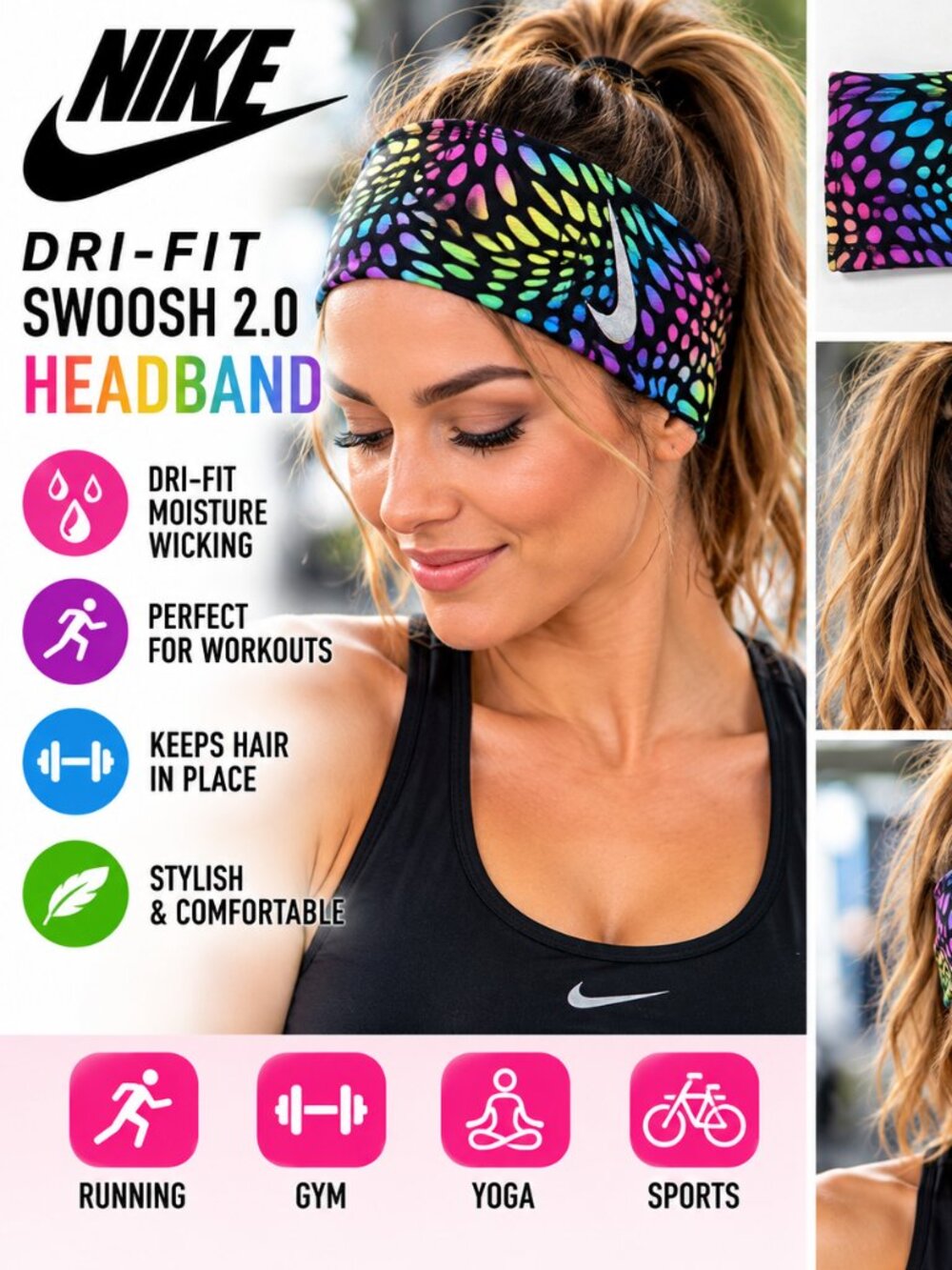 Nike Dri-FIT Swoosh 2.0 Wide Headband Rainbow Multicolour OS